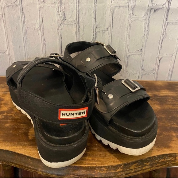 Hunter Original Double Buckle Black Chunky Platform Sandals Size 8 - Picture 6 of 6